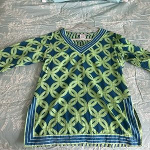 Gretchen Scott Designs Green and Blue Geometric Tunic